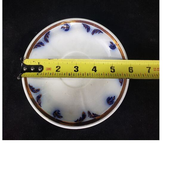 Antique Blue Flow Cup and Saucer Metallic Trim Soup Cup - Picture 7 of 8